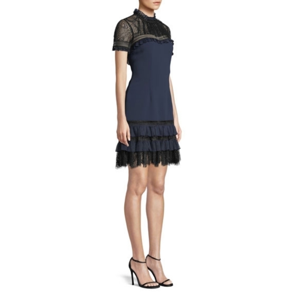 JONATHAN Simkai Navy Black Mock Neck Plisse Tulle Mini Cocktail Dress NW… - Picture 2 of 12